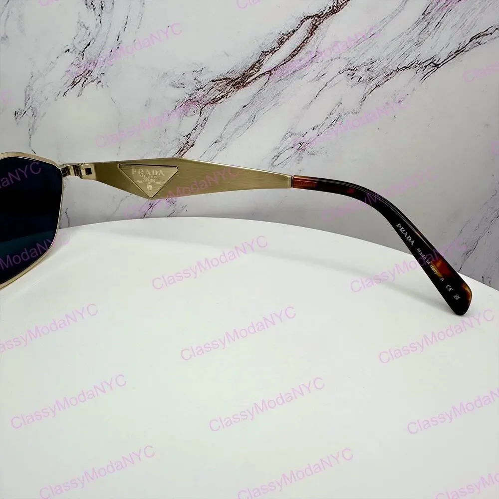 New PRADA Sunglasses Gold Metal 3D Logo Aviator Cat Eye Womens PRD50S ZVN70B